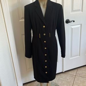 Calvin Klein long black blazer with gold buttons and pockets. Sz 4,